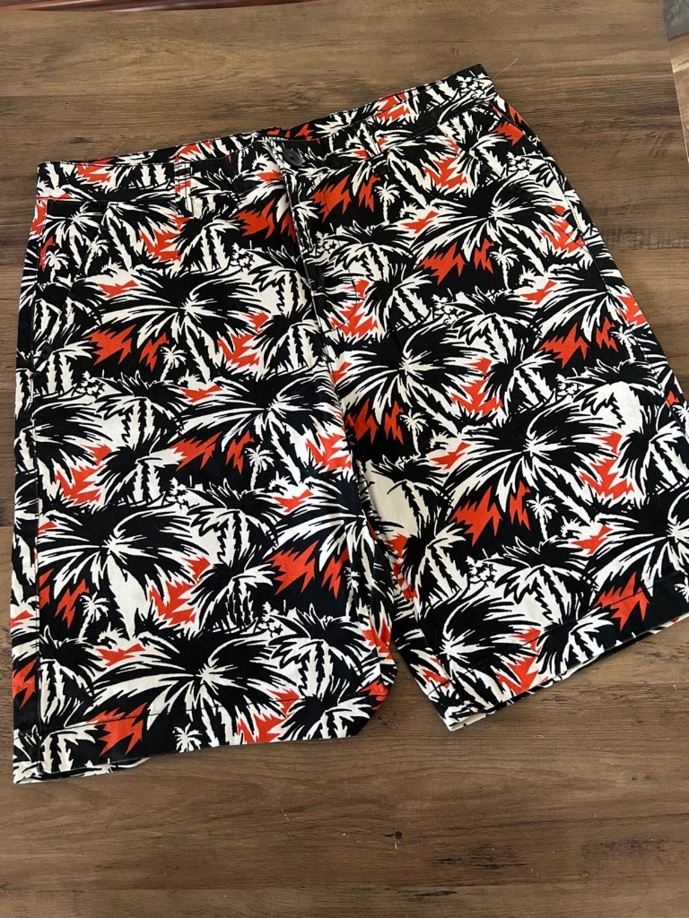 JACKSON Black, White & Orange Palm-Print  Shorts
